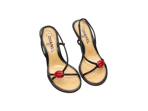 Chanel Black & Red Ladybug Heeled Sandals 